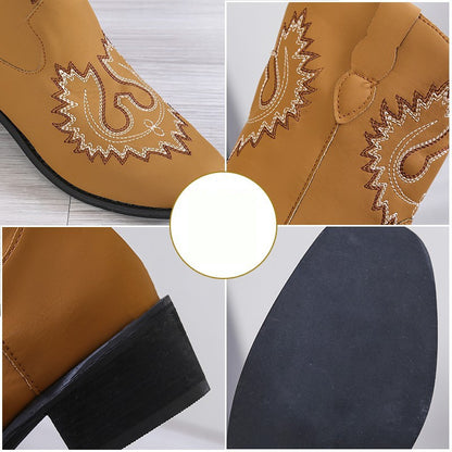 Bottes western brodées Bottes de cowboy à talons mi-hauts et épais Chaussures pour femmes