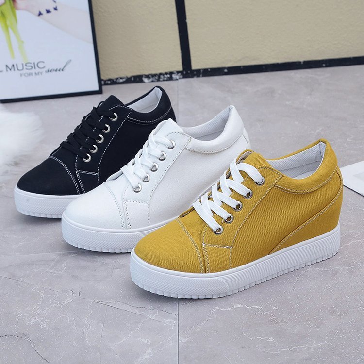 Zapatos blancos transpirables para mujer, zapatos casuales con aumento de altura interior, zapatos de lona con plataforma