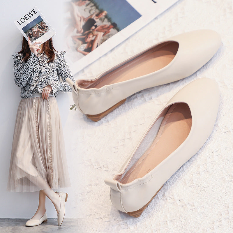 Leather Pea Single Shoes Women''s Summer Soft Bottom Flat Bottom Versatile