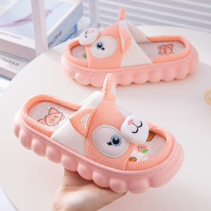 Linen Female Cartoon Cute Thick-soled Slippers