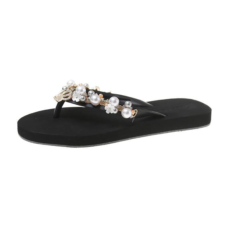 Chanclas con corona de perlas y diamantes de imitación