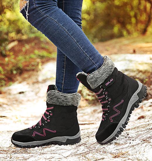 Botas de nieve para exteriores de otoño e invierno, botas de esquí para mujer, botas de viaje, zapatos de senderismo en el tubo, zapatos de algodón cálidos y aterciopelados