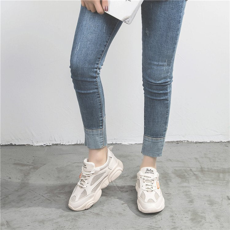 Zapatillas de deporte con costuras para mujer, zapatos de suela baja con cordones y plataforma para mujer, zapatos blancos pequeños