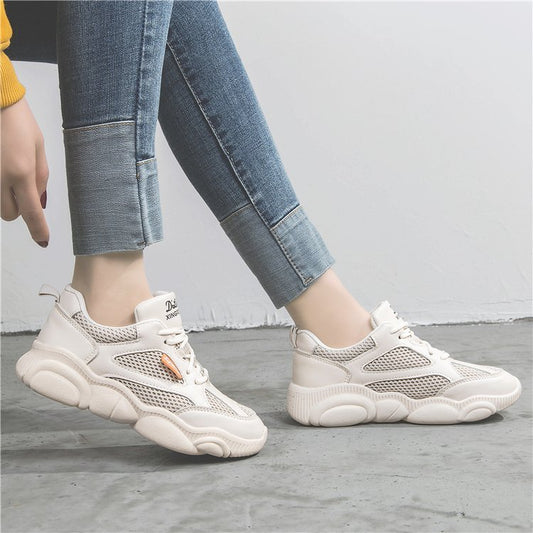 Zapatillas de deporte con costuras para mujer, zapatos de suela baja con cordones y plataforma para mujer, zapatos blancos pequeños