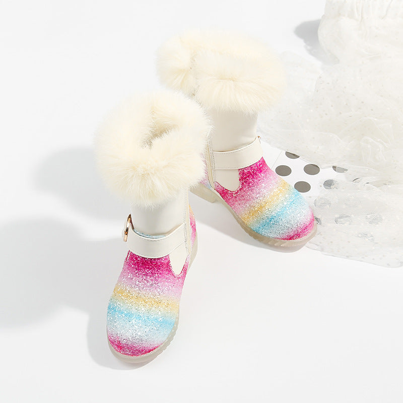 Rainbow sequined children's short boots