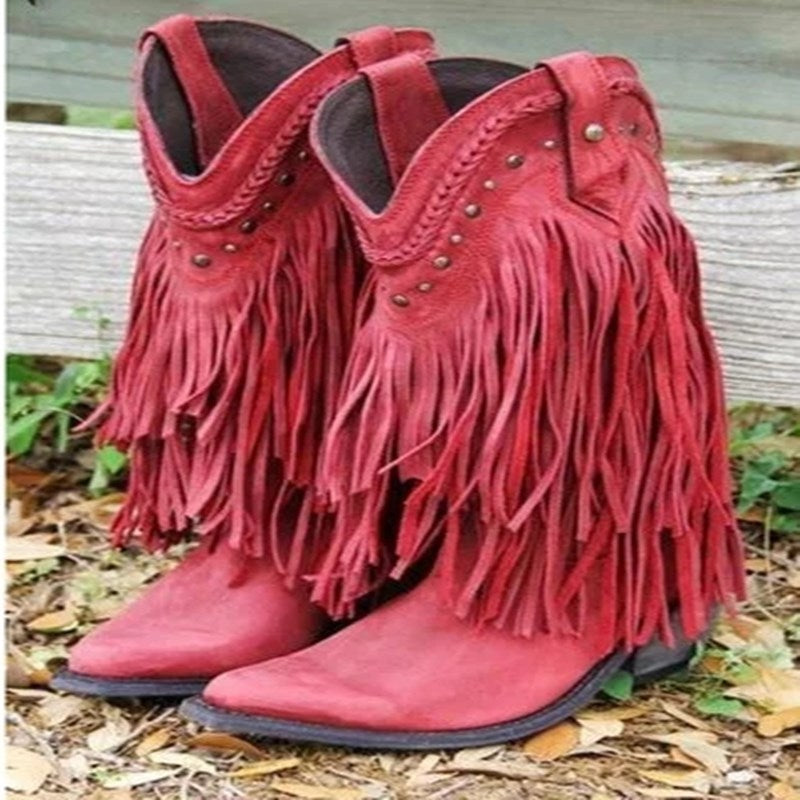 Women's fringed mid boots