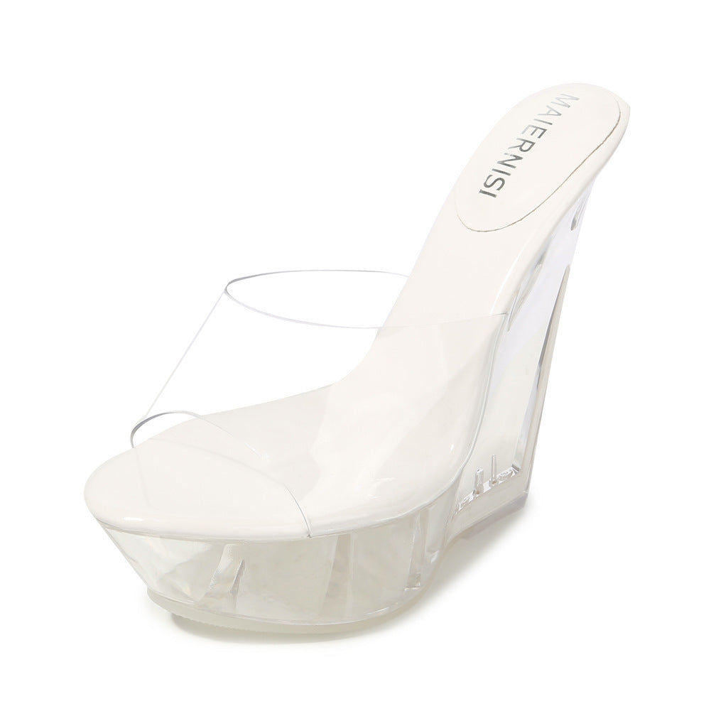 Transparent special slope heel crystal shoes