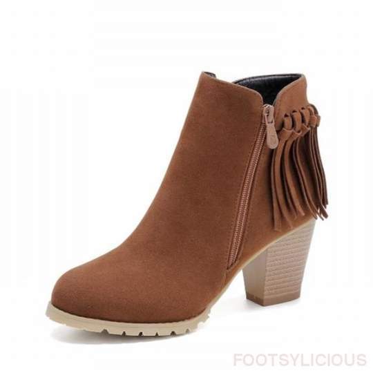 Autumn and winter new European and American thick with round head tassel ankle boots