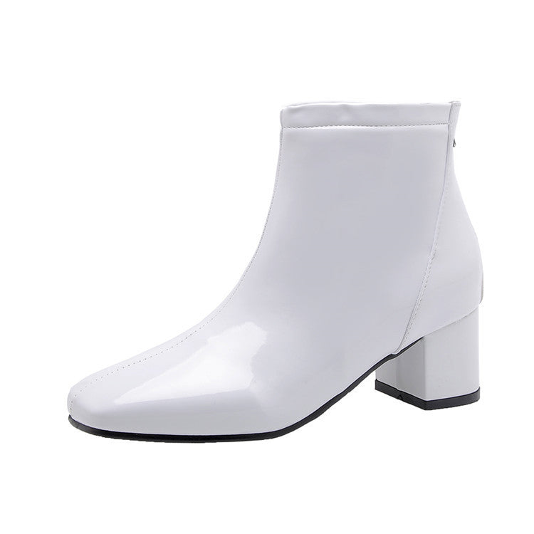 Patent leather Martin boots with square toe back zipper