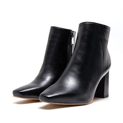 Patent leather Martin boots with square toe back zipper