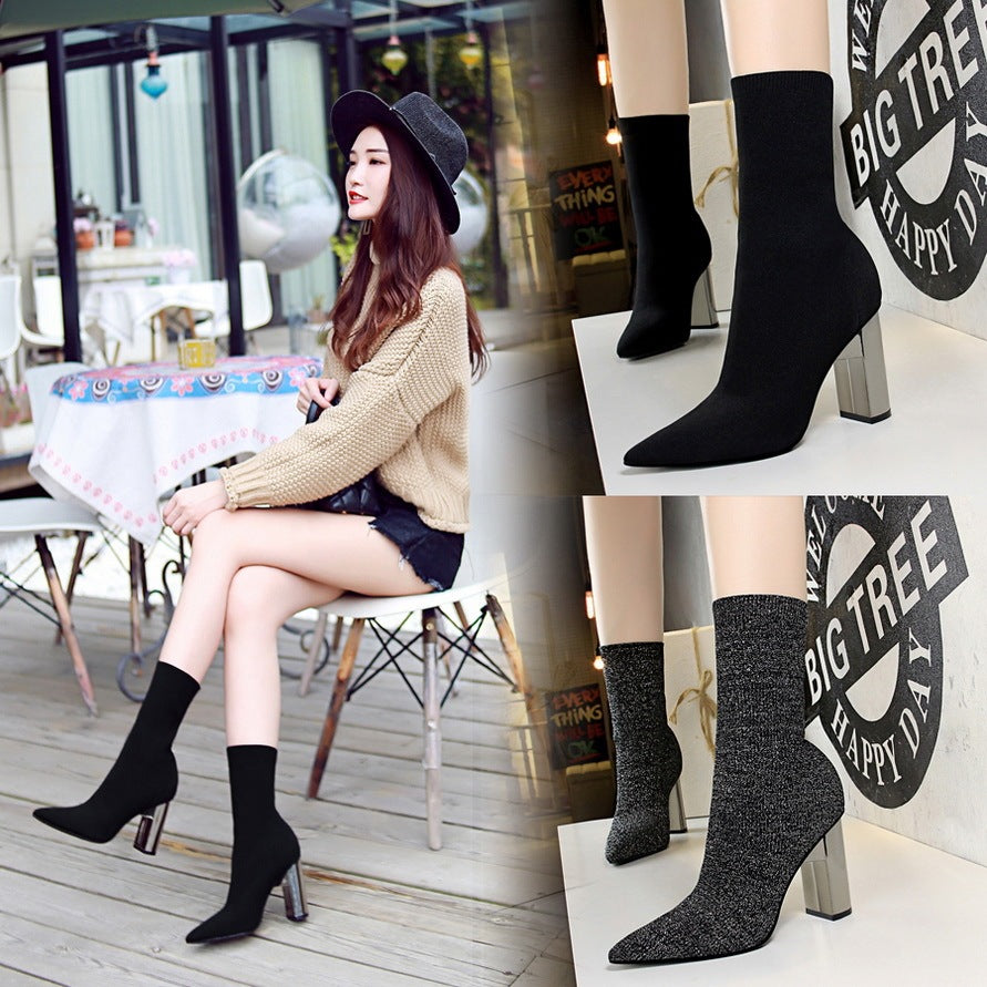 Short tube women's boots metal heel thick heels high heels