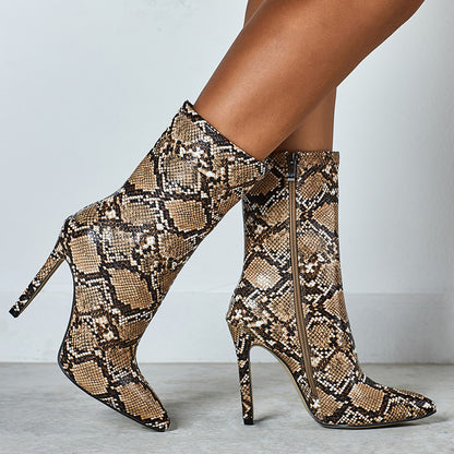 Snake pattern women's stiletto heels