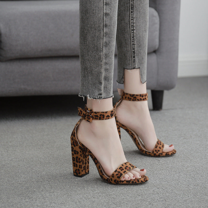 Women's chunky high heel leopard sandals