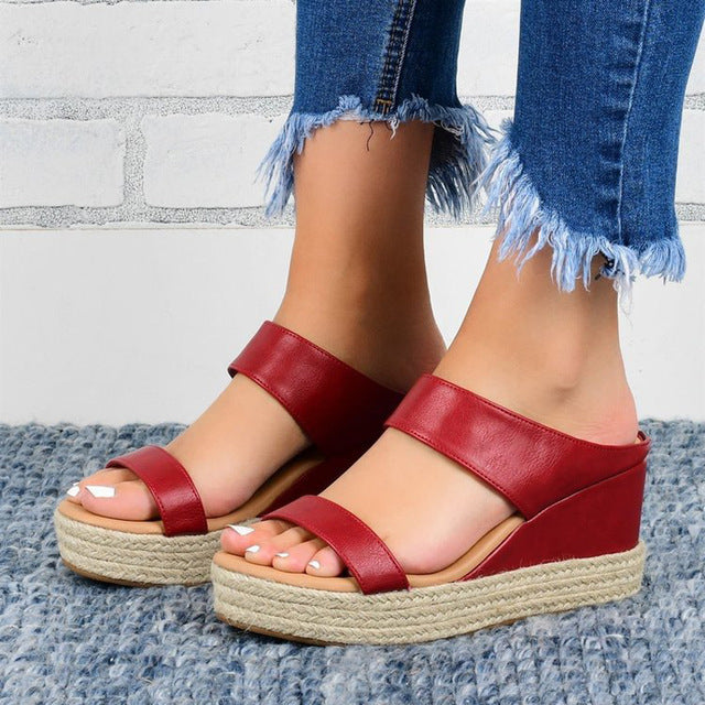 Sandalias de mujer con tacón de cuña de PU artificial de moda