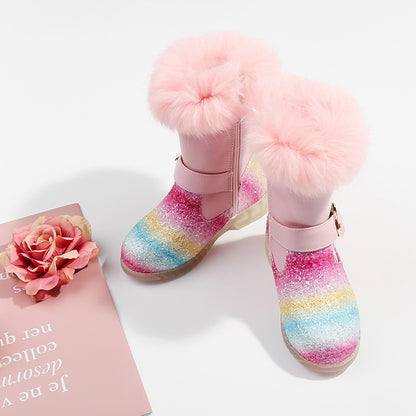 Rainbow sequined children's short boots