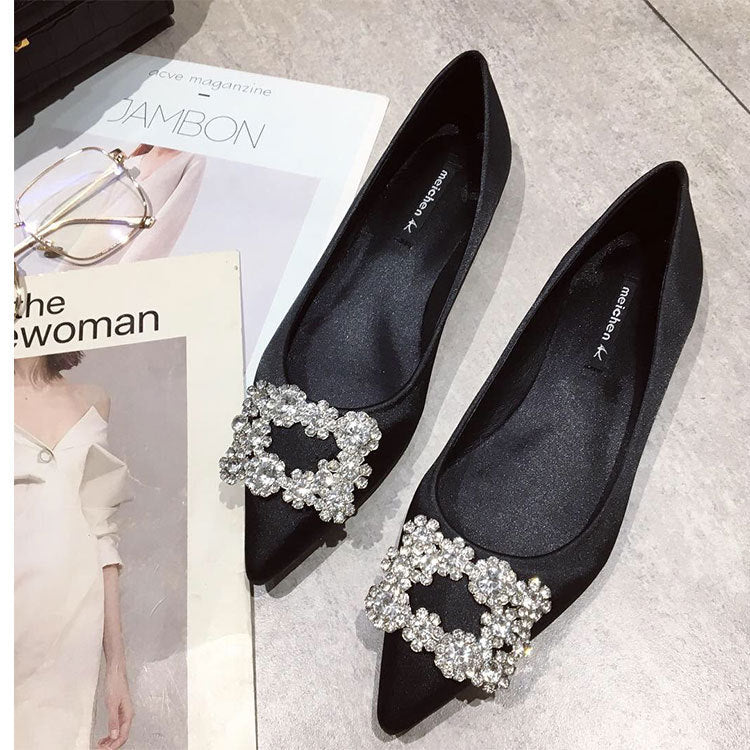 Shallow Diamond Square Buckle Flat Shoes