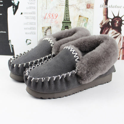 Thick flat-bottomed low-cut sheepskin black shoes ankle boots