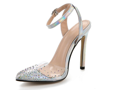 Sandales pointues en diamant pour femmes avec talons aiguilles