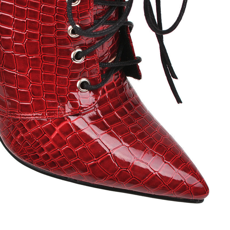 Patent leather high heel red female boots