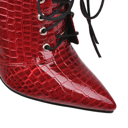 Patent leather high heel red female boots