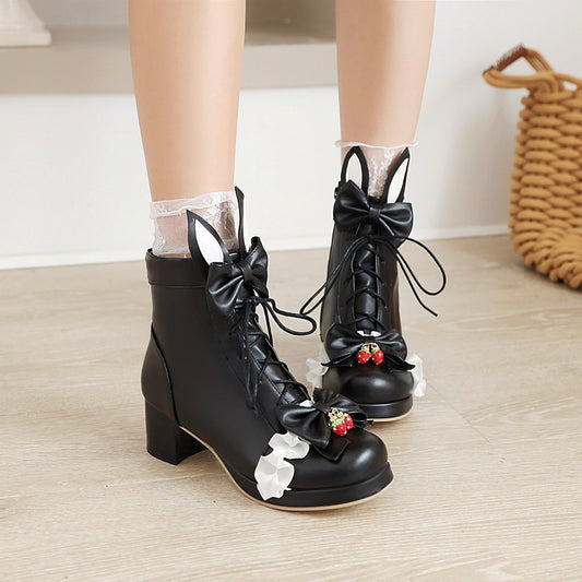 Women's Lolita Short Boots Strawberry Girl Cute Soft Girl Thick-soled Martin Boots