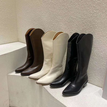 Botas de tacón alto, tacón grueso y punta puntiaguda