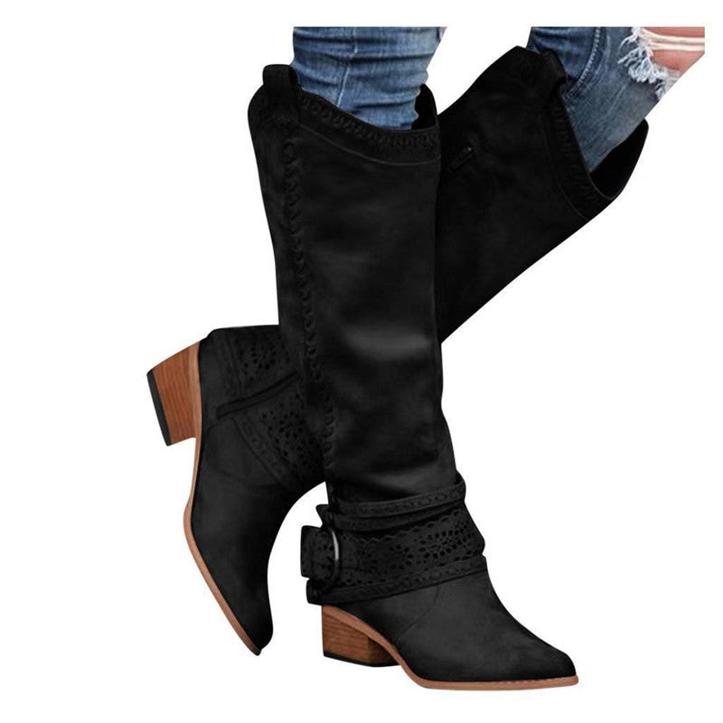 Mid-heel Square Heel Large Size Boots 3 High Top Knight Boots