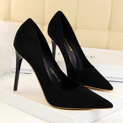 Pointed suede high heels