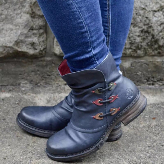 Bottes courtes à bout rond et talon bas