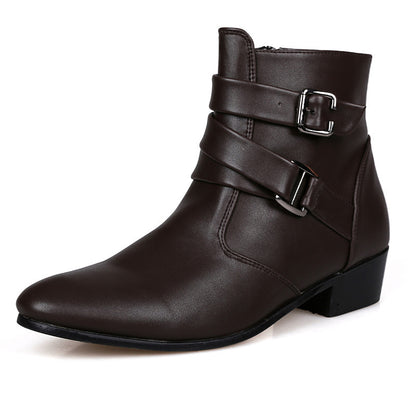 High-Top Leather Pointed-Toe Internal Heightened Boots