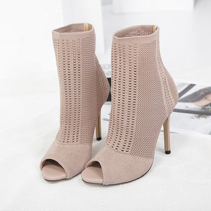 Open-toe knit stiletto heels