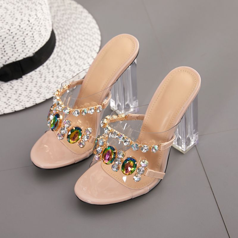 Tacones altos de diamantes para mujer de verano.