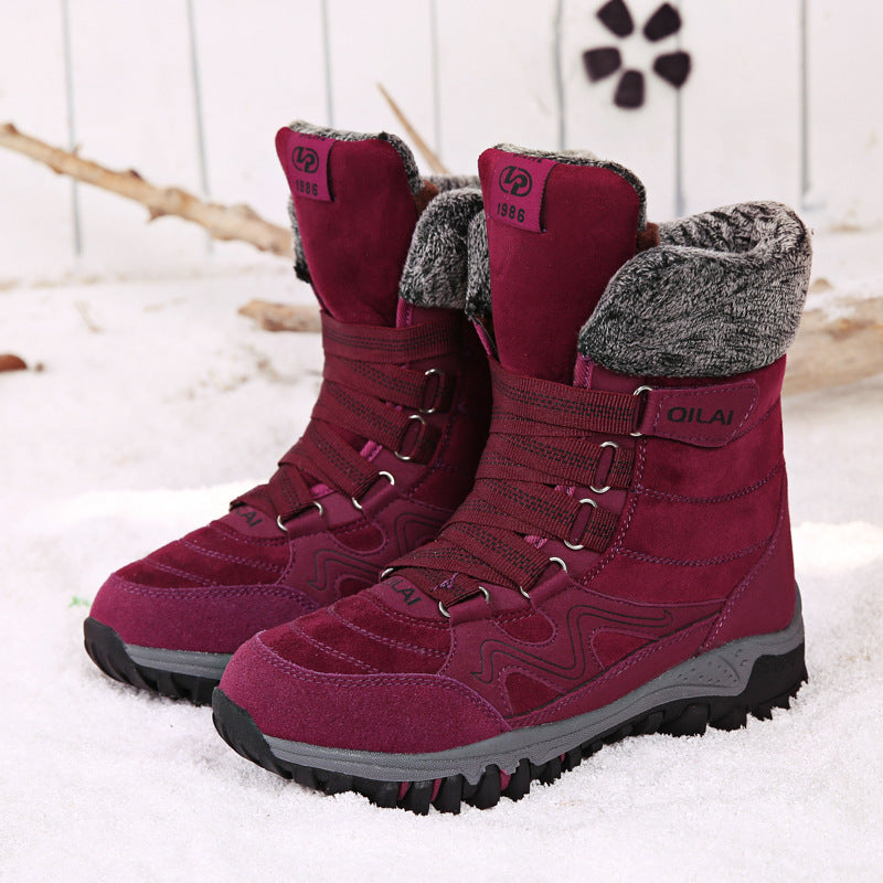 Botas de nieve para exteriores de otoño e invierno, botas de esquí para mujer, botas de viaje, zapatos de senderismo en el tubo, zapatos de algodón cálidos y aterciopelados