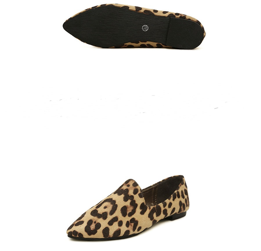 Wild big size women's shoes 41 leopard flat flat with single shoes 42 hit color deep mouth pointed autumn shoes