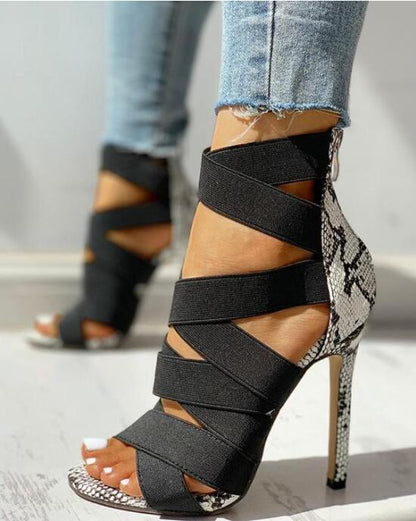 Sexy high heels with snake pattern