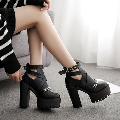 Hollow 14cm thick heel high heel thick sole cool boots