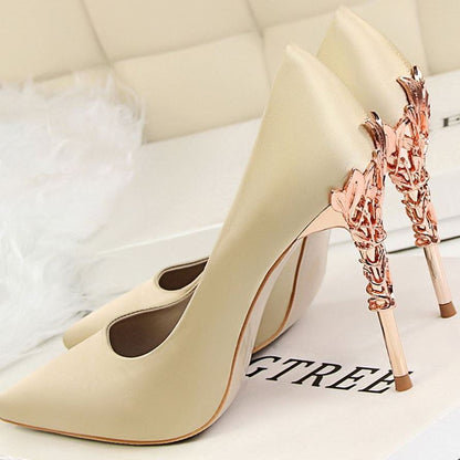 High-heeled women's autumn satin women's shoes