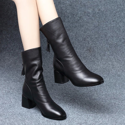 Women's Mid-heel Retro Back Zipper Mid-boots