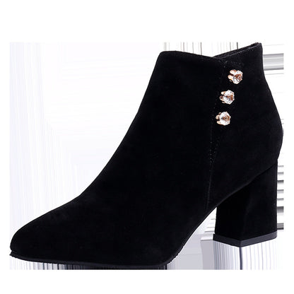 Women Pointed Thick Heel Martin Boots