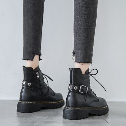 Botas Martin estilo británico para mujer, botas cortas negras estilo Harajuku con suela gruesa