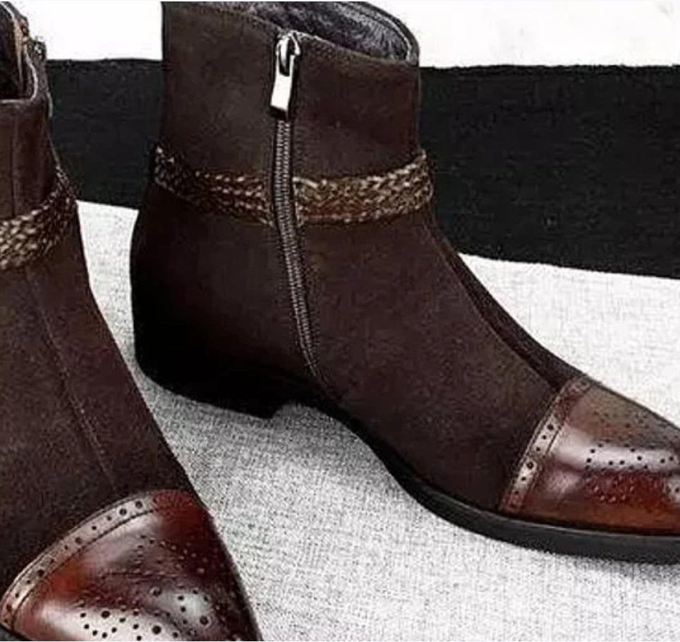 Botas bajas con tacón bajo y cremalleras laterales y delanteras para hombre