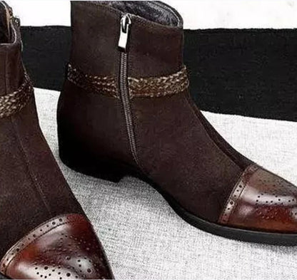 Bottes basses à talon bas et fermeture éclair latérale pour hommes