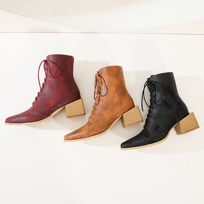 Bottes Martin pour femmes, talons épais, bout pointu, fermeture éclair, bottes courtes pour femmes