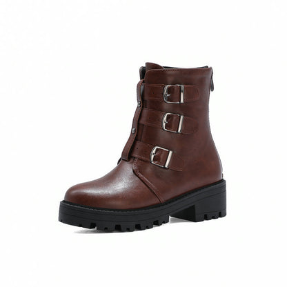 Thick-soled Round Toe Martin Boots with belt buckle