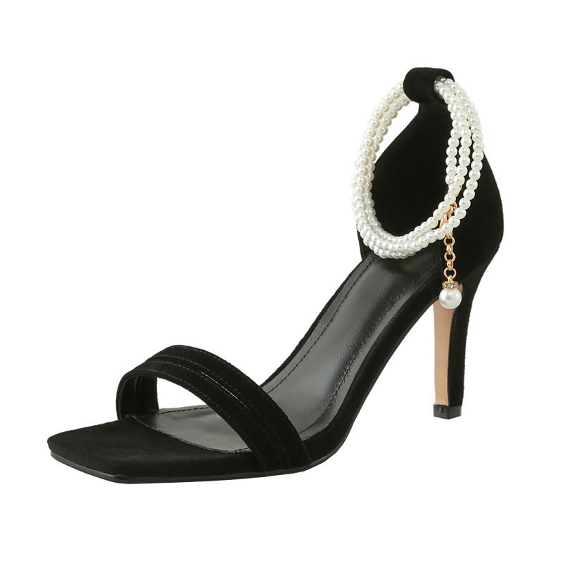 One Word With Stiletto Pearl Black High Heels