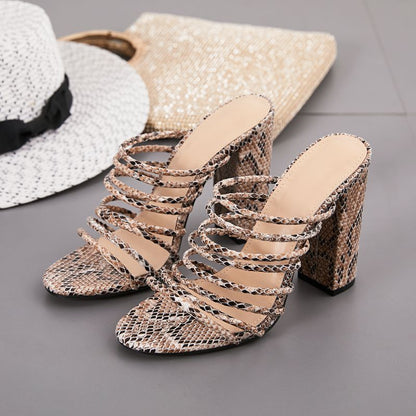 Snake print high heel fashion sandals and slippers