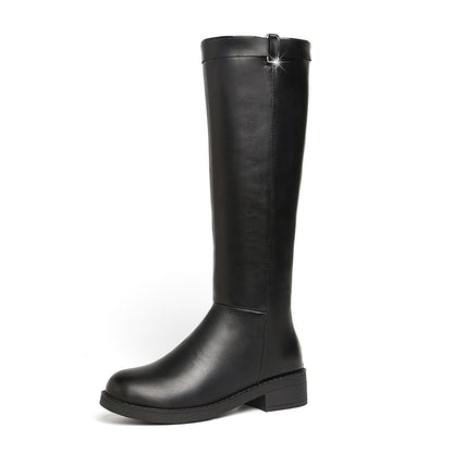 Warm rear zipper rider boot thick heel