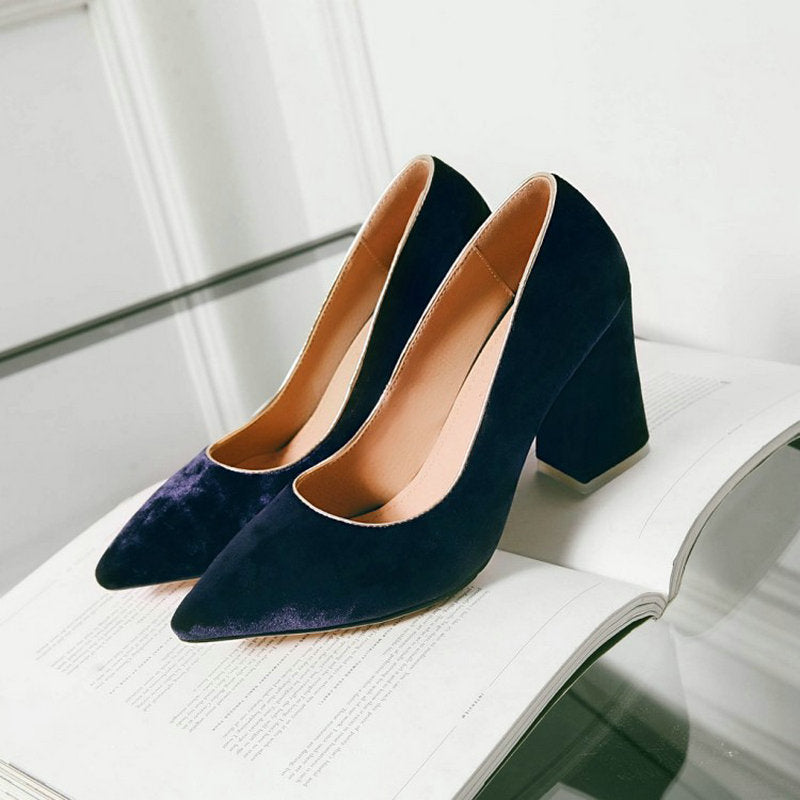 Suede pointed toe chunky heels