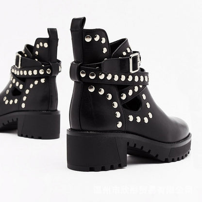 Women's round head rivet single boots