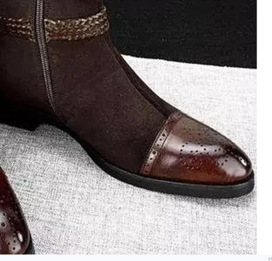 Bottes basses à talon bas et fermeture éclair latérale pour hommes